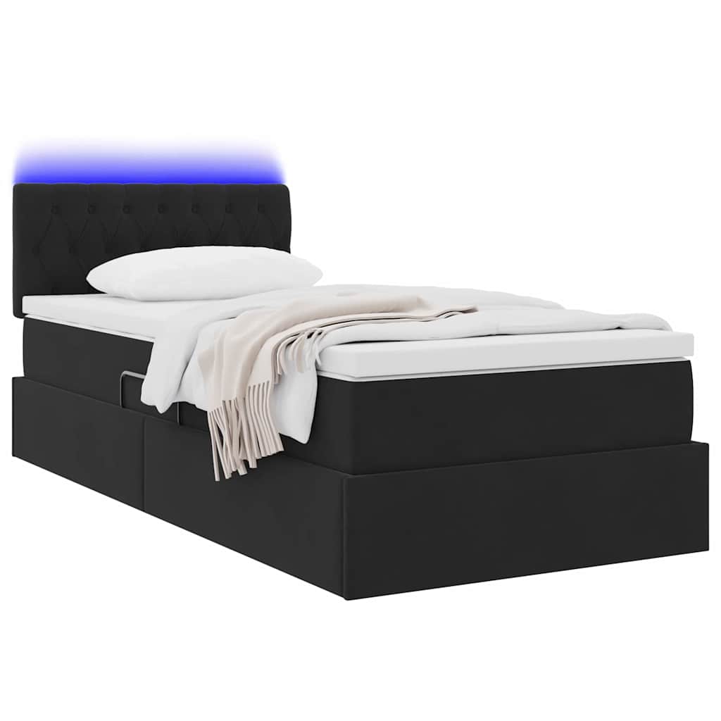 LED-Speicherbett mit Matratze Schwarz 100 x 200 cm Samt