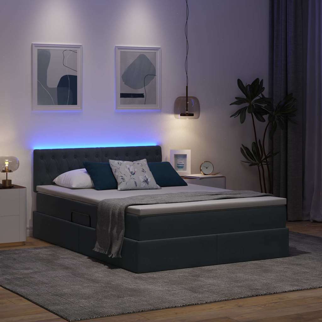 LED-Speicherbett mit Matratze Dunkelgrau 140 x 200 cm Samt