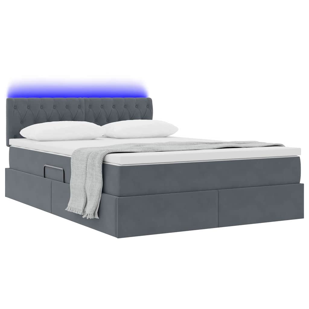 LED-Speicherbett mit Matratze Dunkelgrau 140 x 200 cm Samt