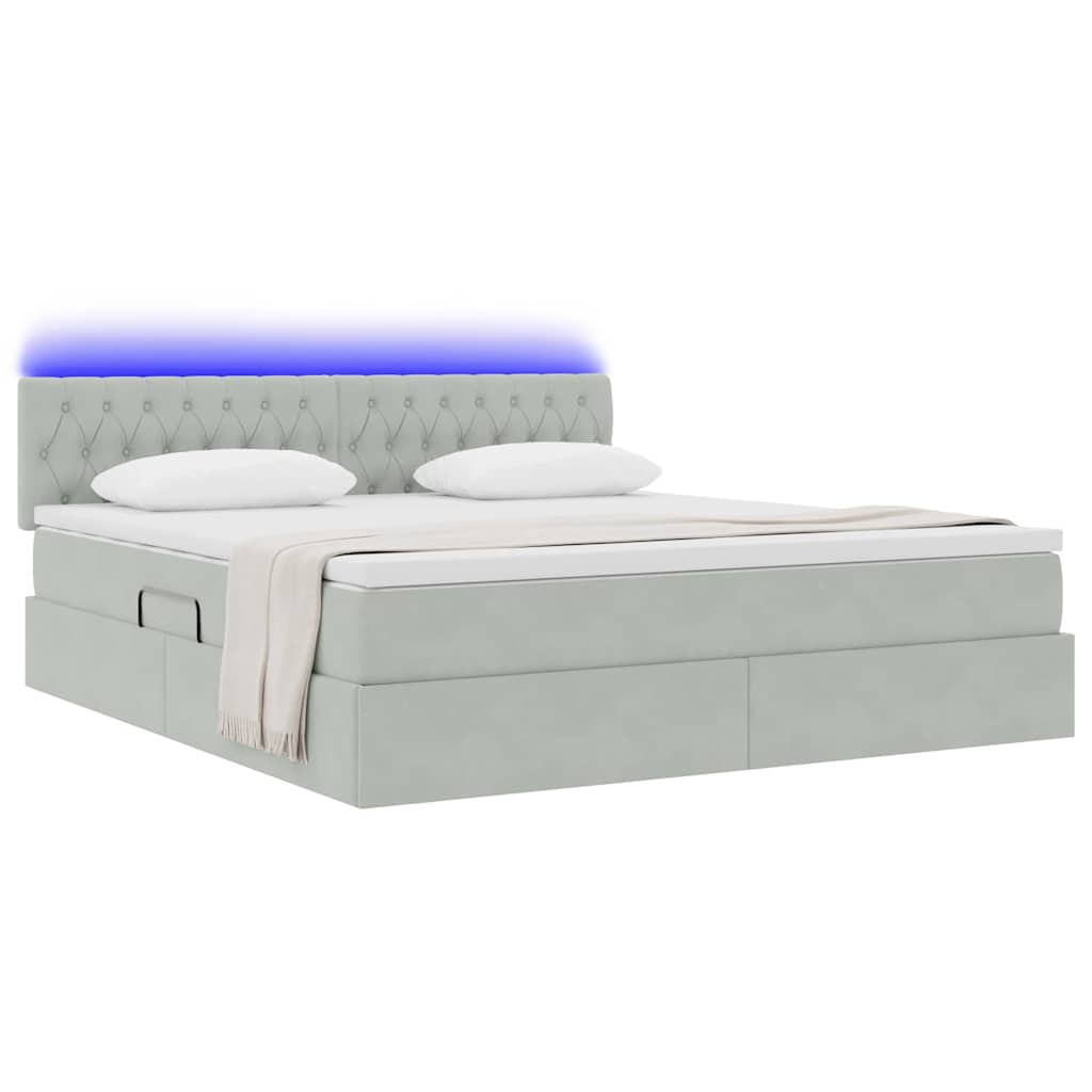 LED-Speicherbett mit Matratze Hellgrau 160 x 200 cm Samt