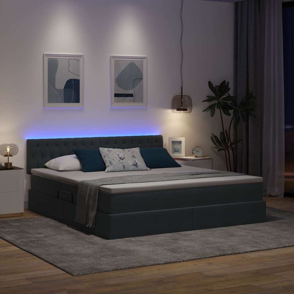LED-Speicherbett mit Matratze Dunkelgrau 160 x 200 cm Samt