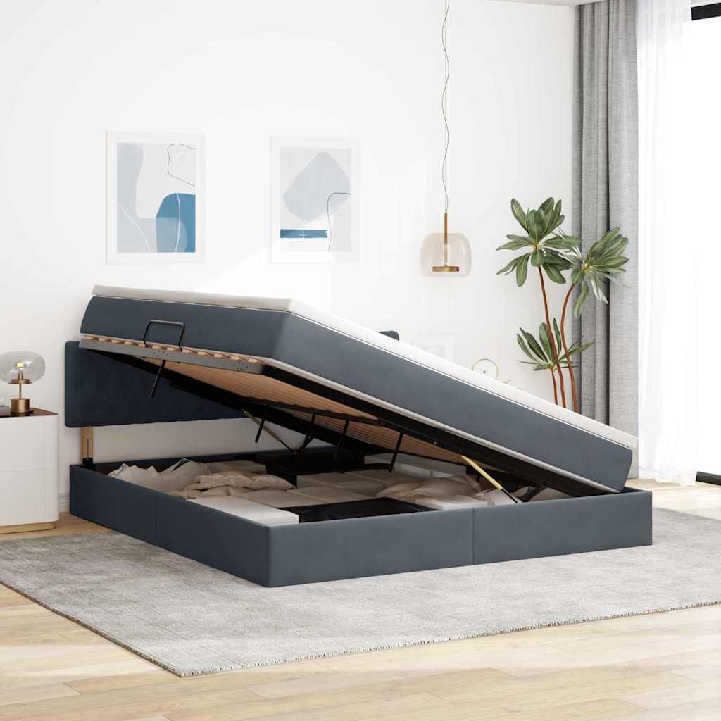 LED-Speicherbett mit Matratze Dunkelgrau 160 x 200 cm Samt