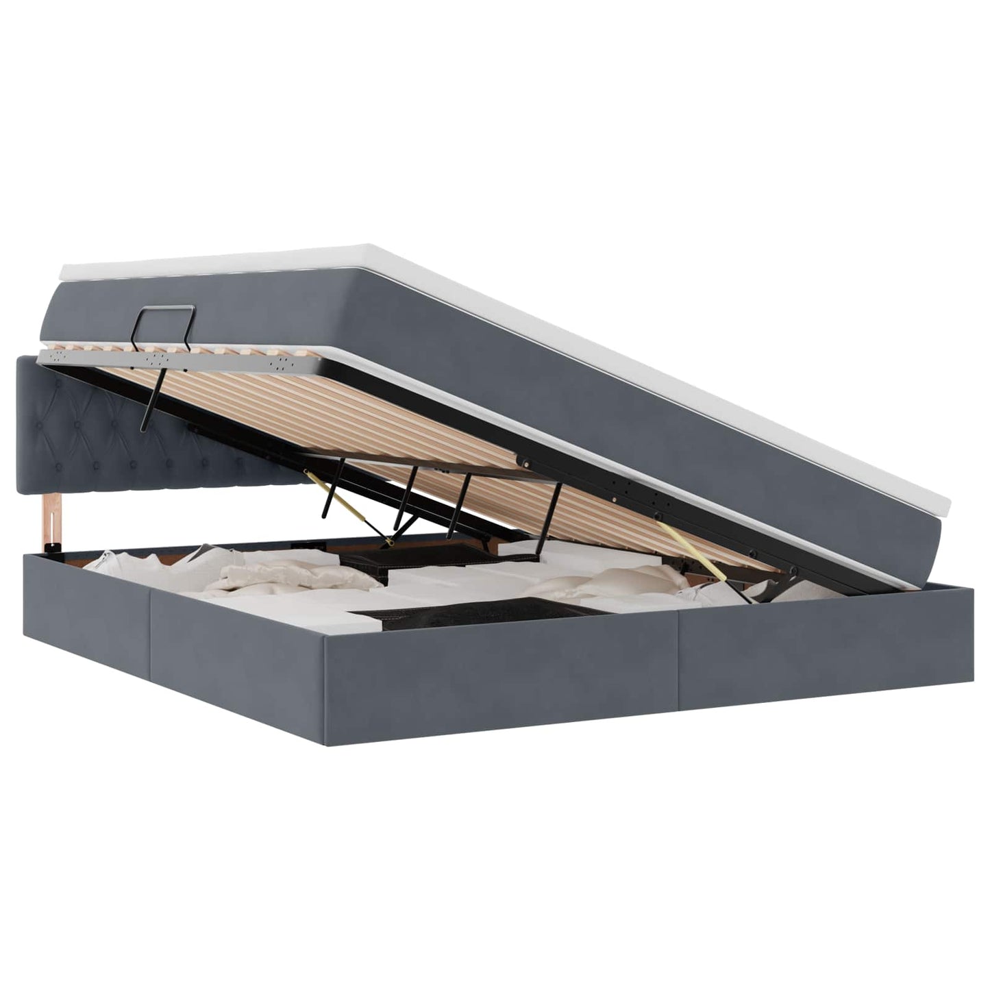 LED-Speicherbett mit Matratze Dunkelgrau 160 x 200 cm Samt
