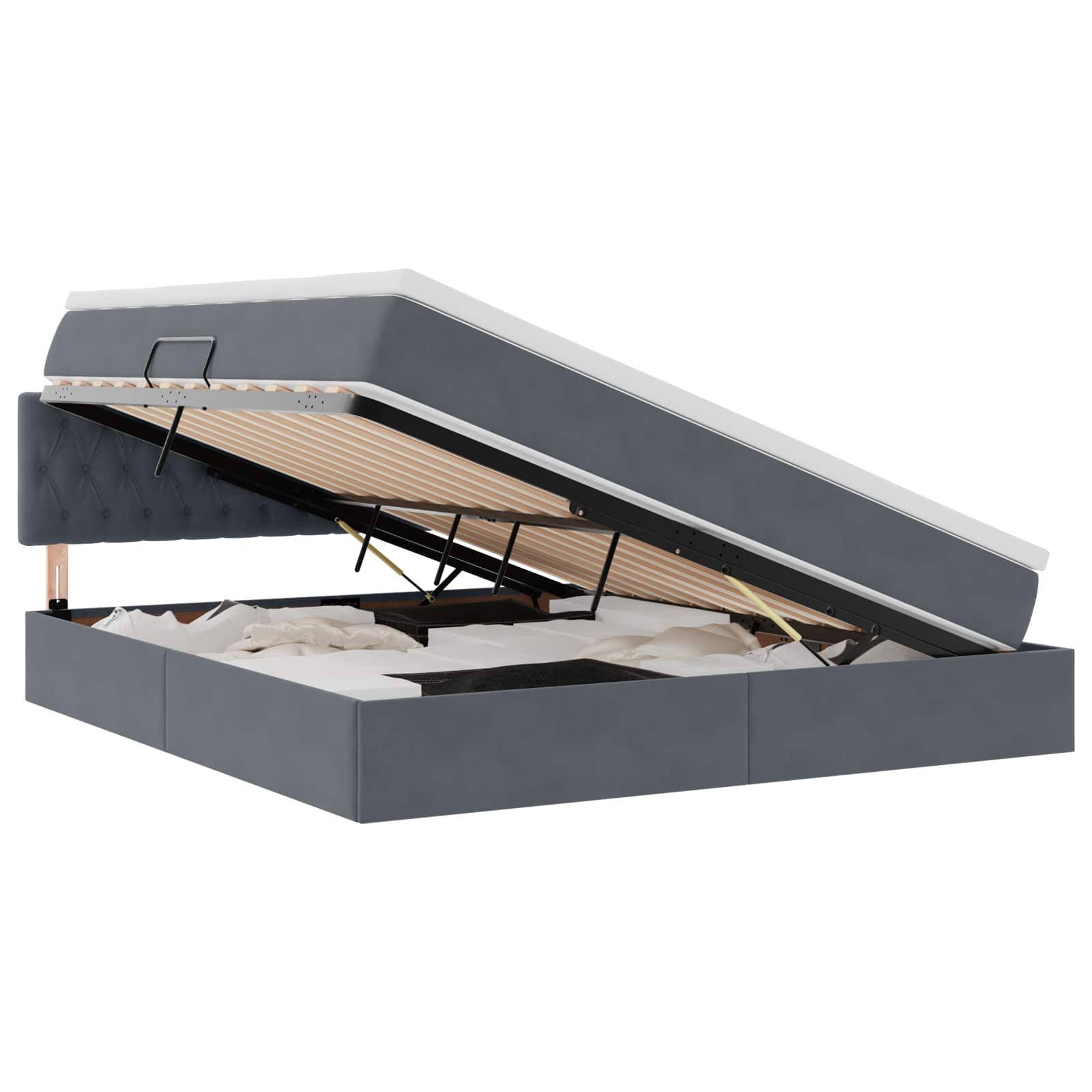 LED-Speicherbett mit Matratze Dunkelgrau 160 x 200 cm Samt