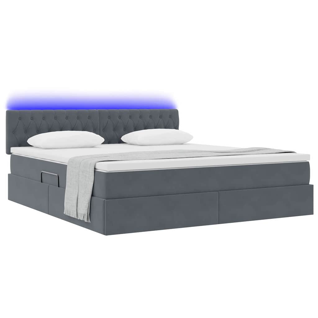LED-Speicherbett mit Matratze Dunkelgrau 160 x 200 cm Samt