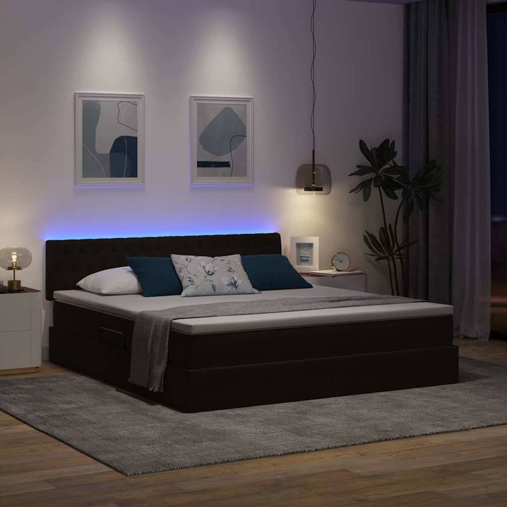 LED-Speicherbett mit Matratze Schwarz 160 x 200 cm Samt