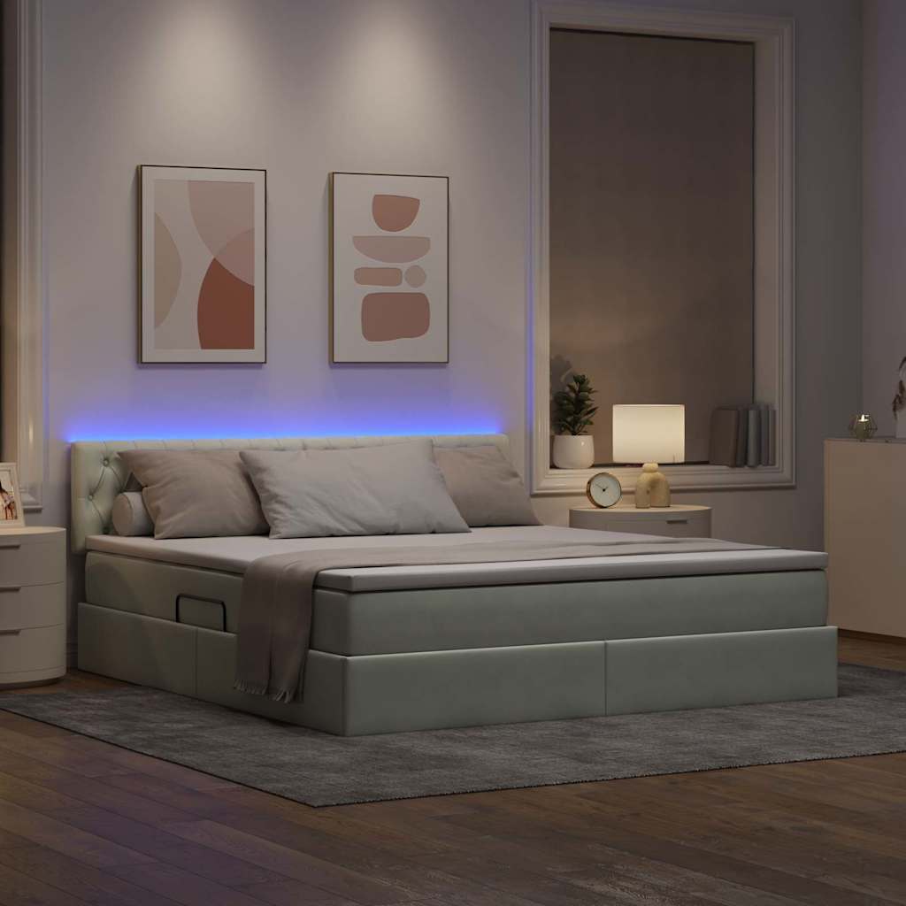 LED-Speicherbett mit Matratze Hellgrau 180 x 200 cm Samt