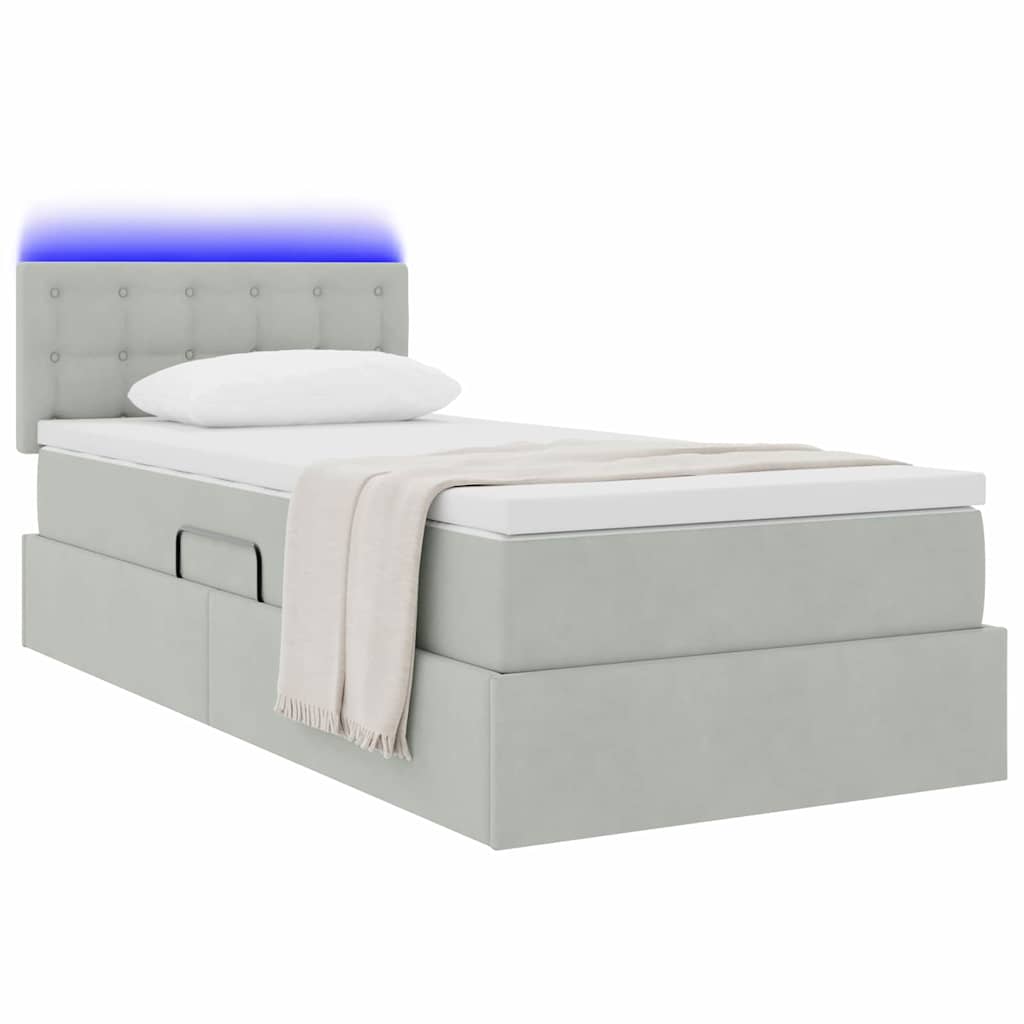LED-Speicherbett mit Matratze Hellgrau 90 x 200 cm Samt