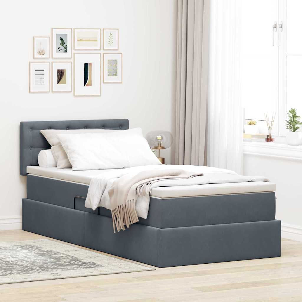LED-Speicherbett mit Matratze Dunkelgrau 90 x 200 cm Samt