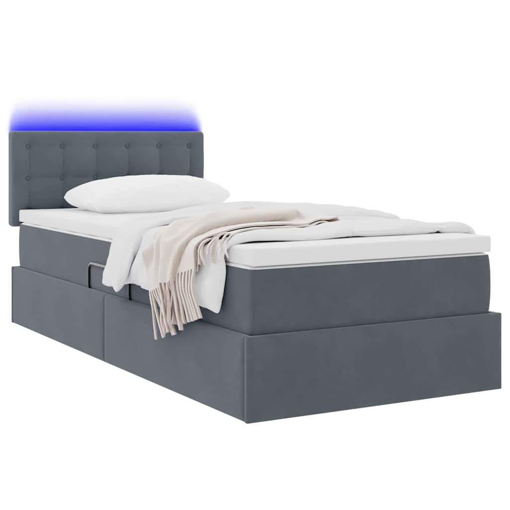 LED-Speicherbett mit Matratze Dunkelgrau 100 x 200 cm Samt