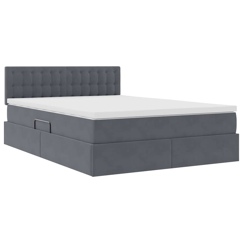 LED-Speicherbett mit Matratze Dunkelgrau 140 x 200 cm Samt