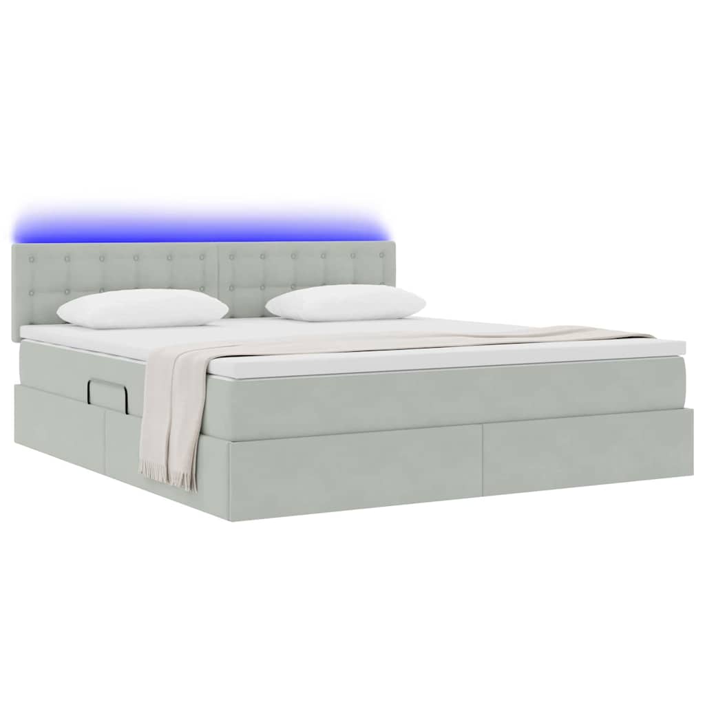 LED-Speicherbett mit Matratze Hellgrau 160 x 200 cm Samt