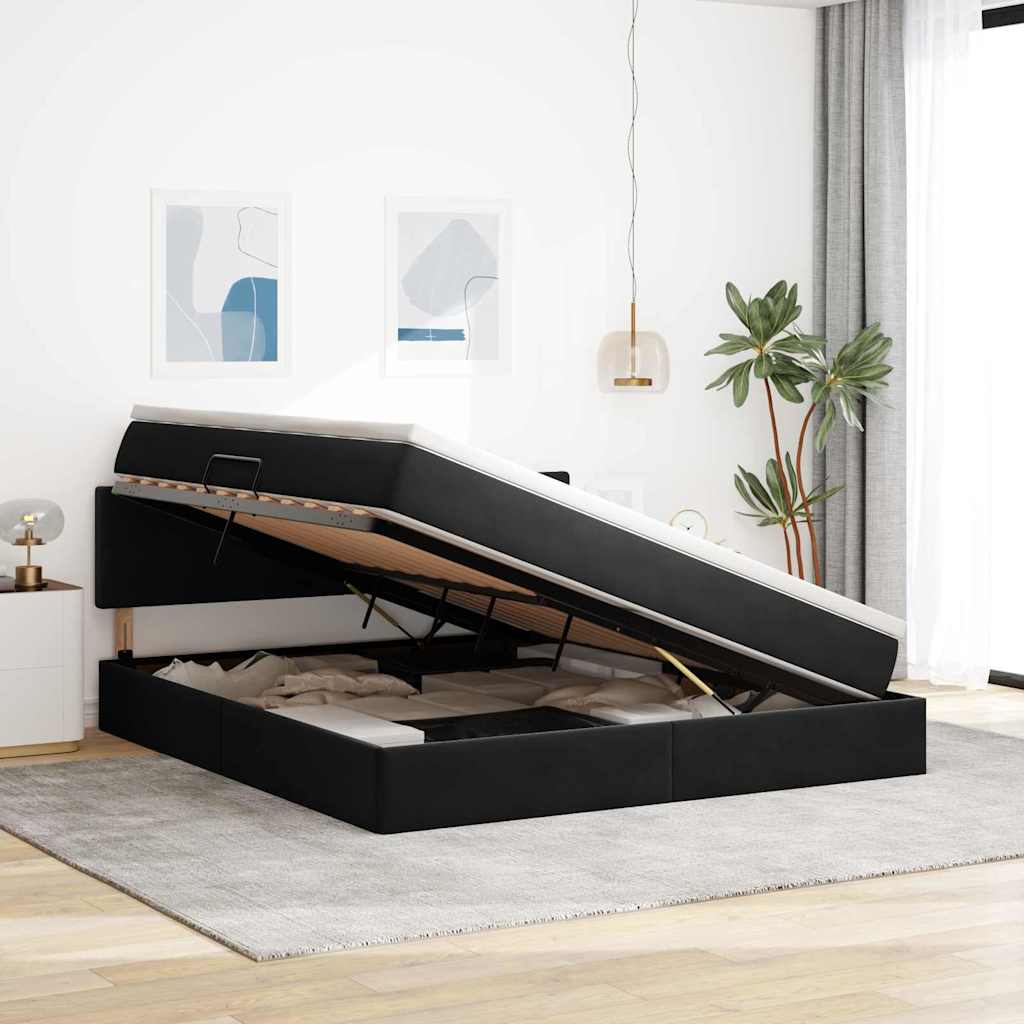 LED-Speicherbett mit Matratze Schwarz 160 x 200 cm Samt
