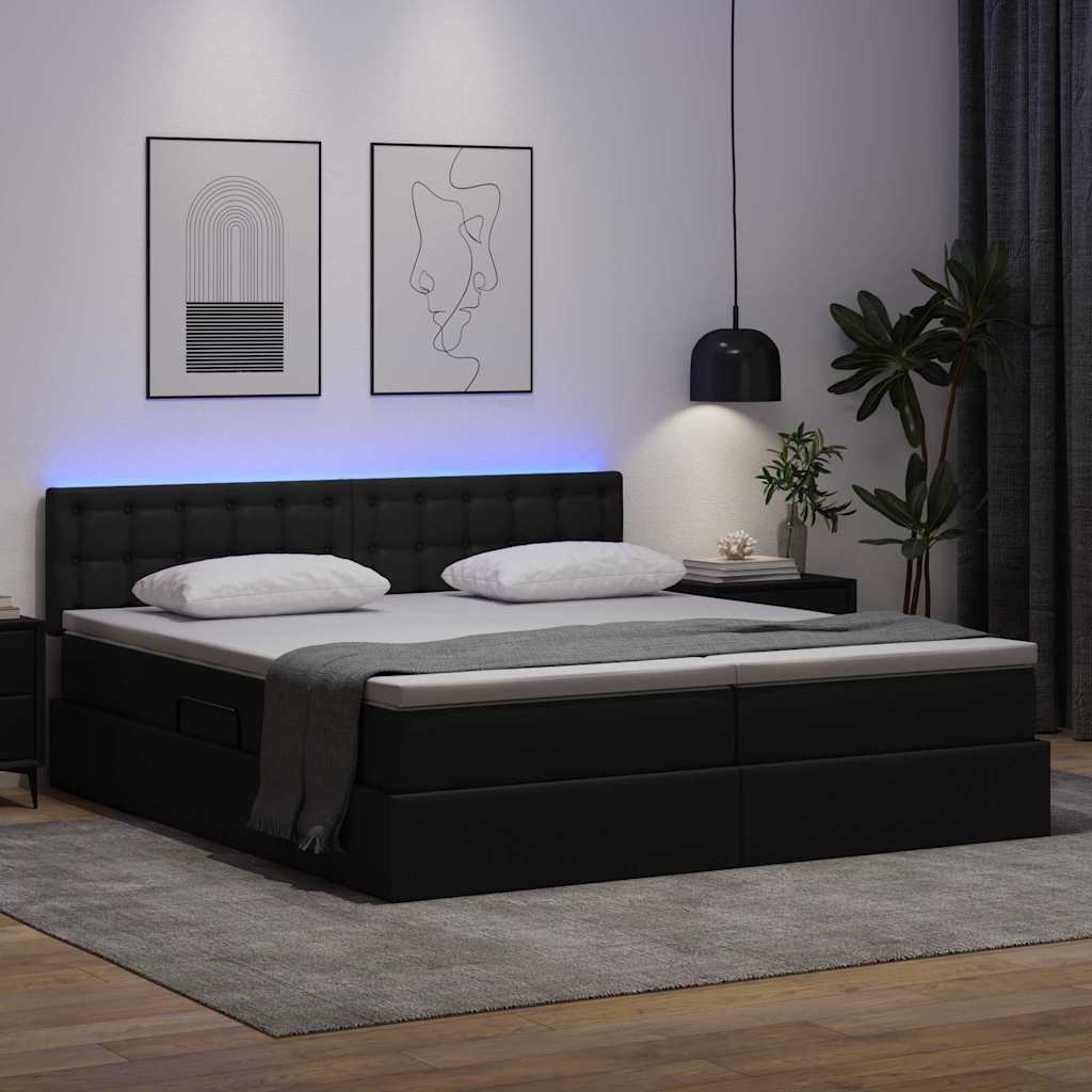 Bett mit Stauraum und LED Schwarz 180 x 200 cm Kunstleder