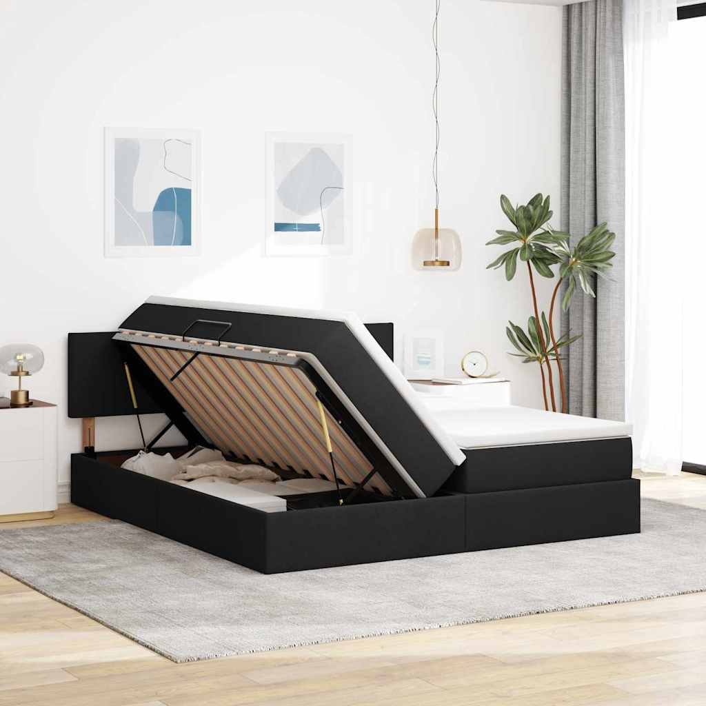 LED-Speicherbett mit Matratze Schwarz 180 x 200 cm Stoff