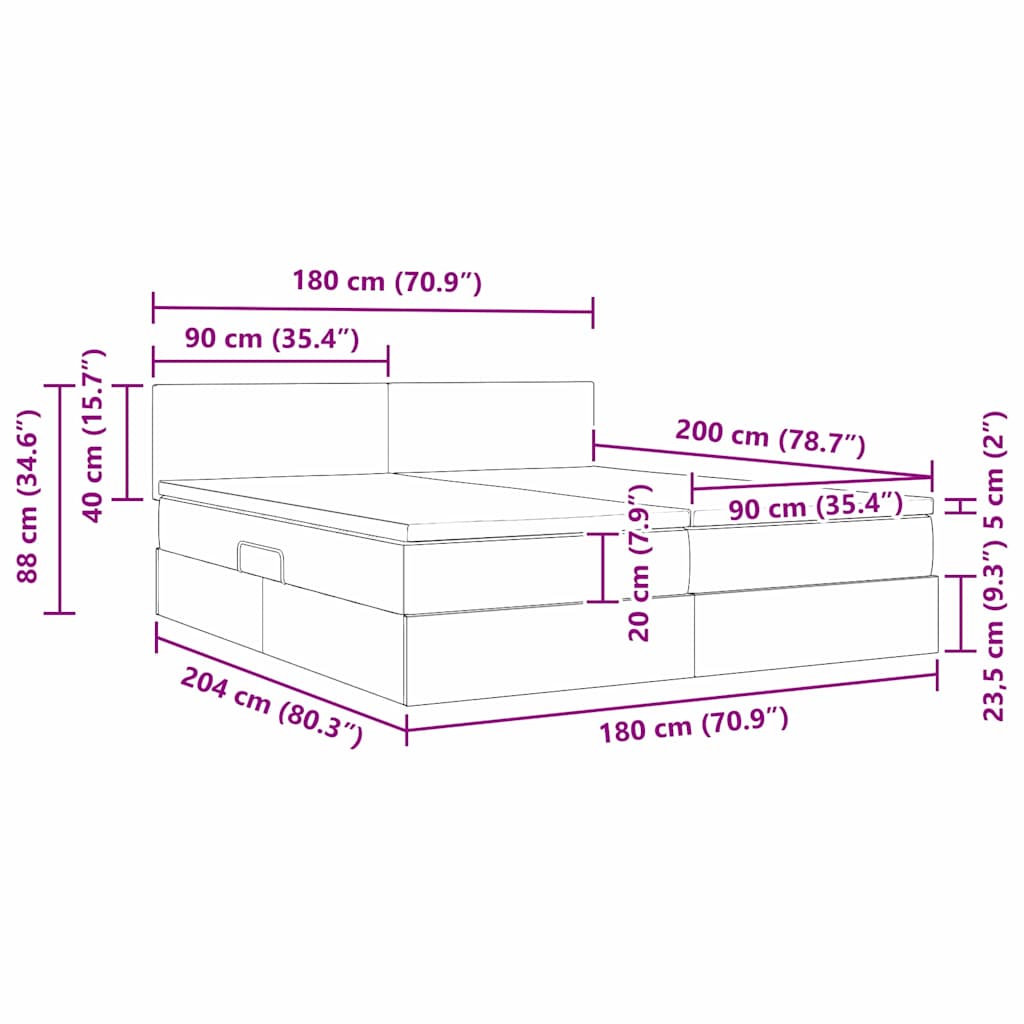 LED-Speicherbett mit Matratze Schwarz 180 x 200 cm Stoff