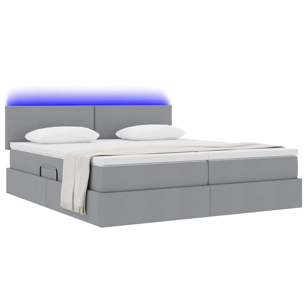 LED-Speicherbett mit Matratze Hellgrau 200 x 200 cm Stoff