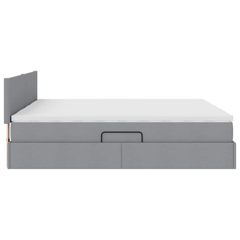 LED-Speicherbett mit Matratze Hellgrau 200 x 200 cm Stoff