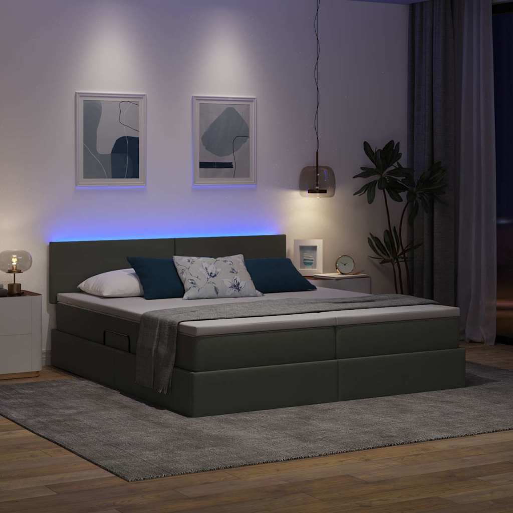 LED-Speicherbett mit Matratze Dunkelgrau 200 x 200 cm Stoff