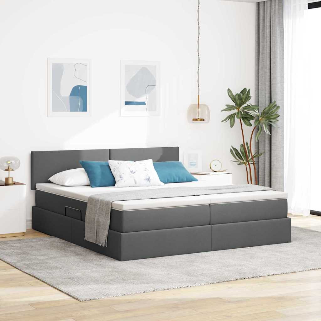 LED-Speicherbett mit Matratze Dunkelgrau 200 x 200 cm Stoff