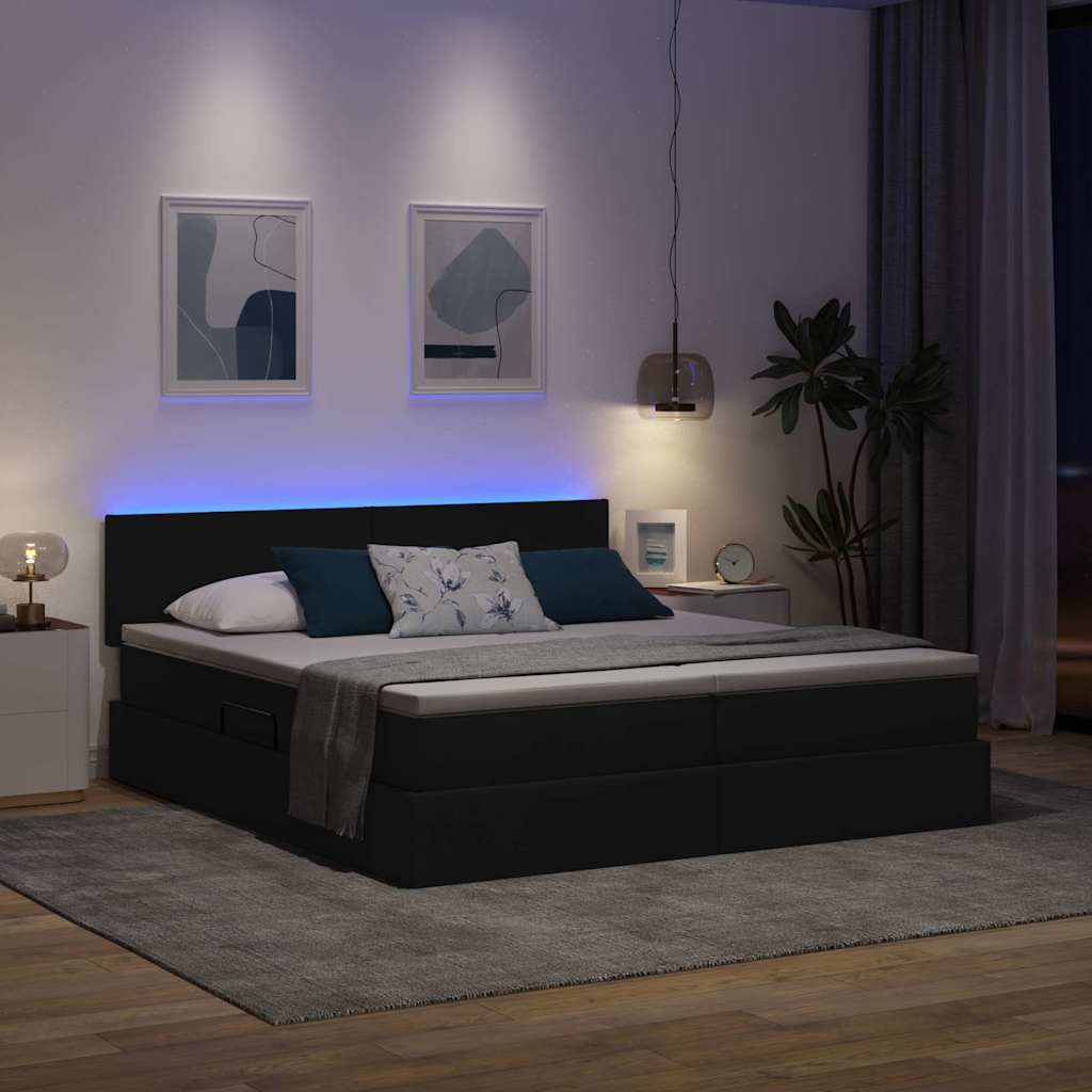 LED-Speicherbett mit Matratze Schwarz 200 x 200 cm Stoff
