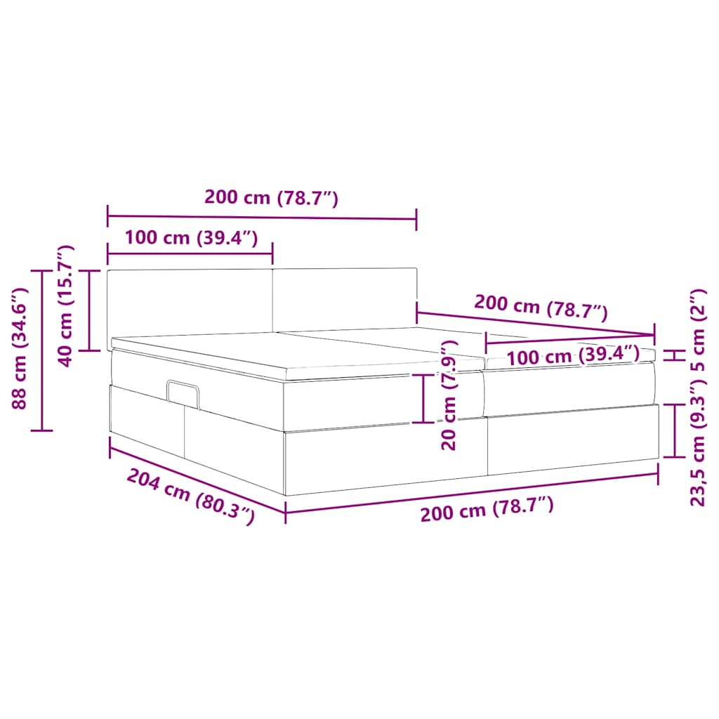 LED-Speicherbett mit Matratze Schwarz 200 x 200 cm Stoff