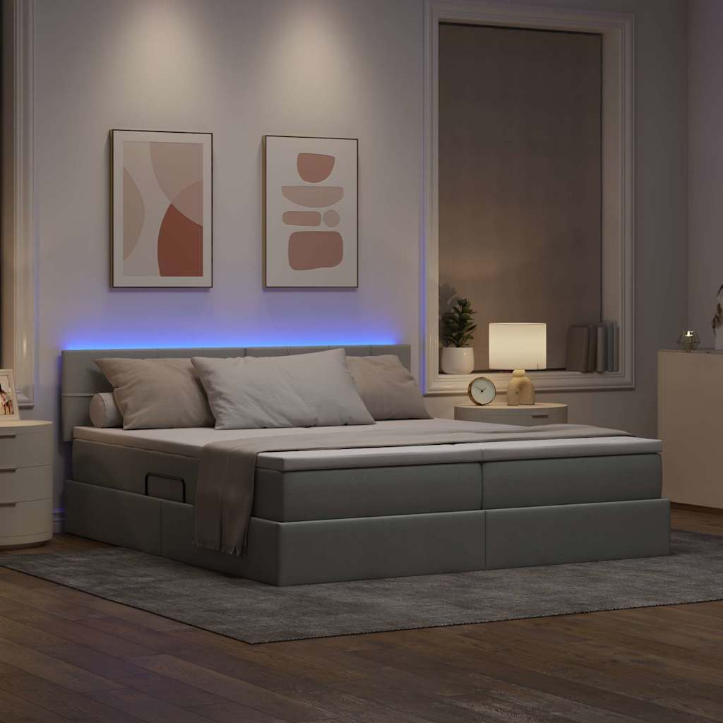 LED-Speicherbett mit Matratze Hellgrau 180 x 200 cm Stoff