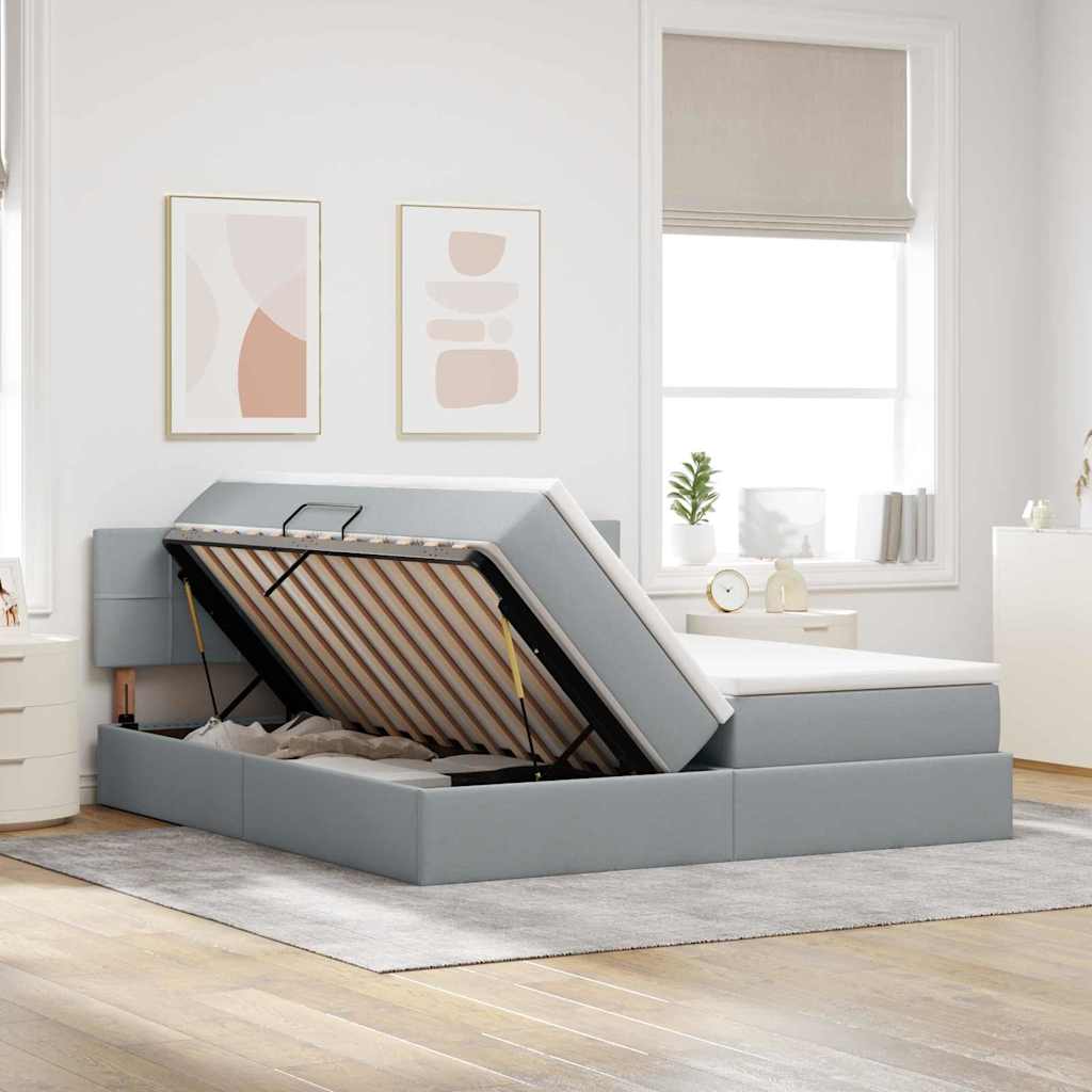 LED-Speicherbett mit Matratze Hellgrau 180 x 200 cm Stoff