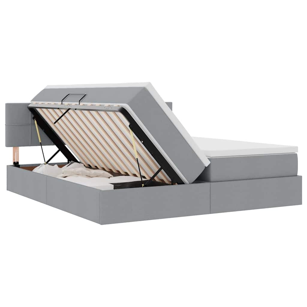 LED-Speicherbett mit Matratze Hellgrau 180 x 200 cm Stoff