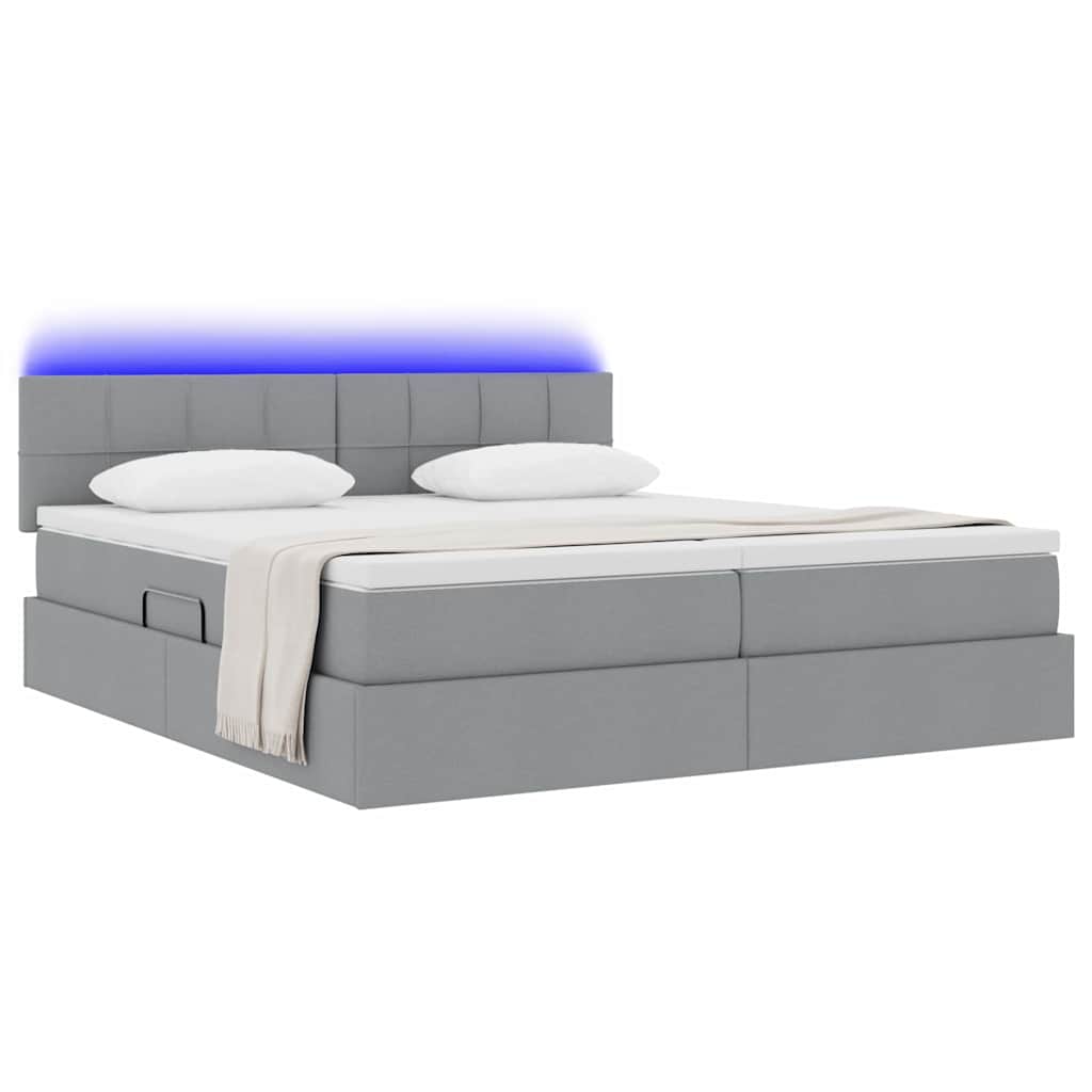 LED-Speicherbett mit Matratze Hellgrau 180 x 200 cm Stoff