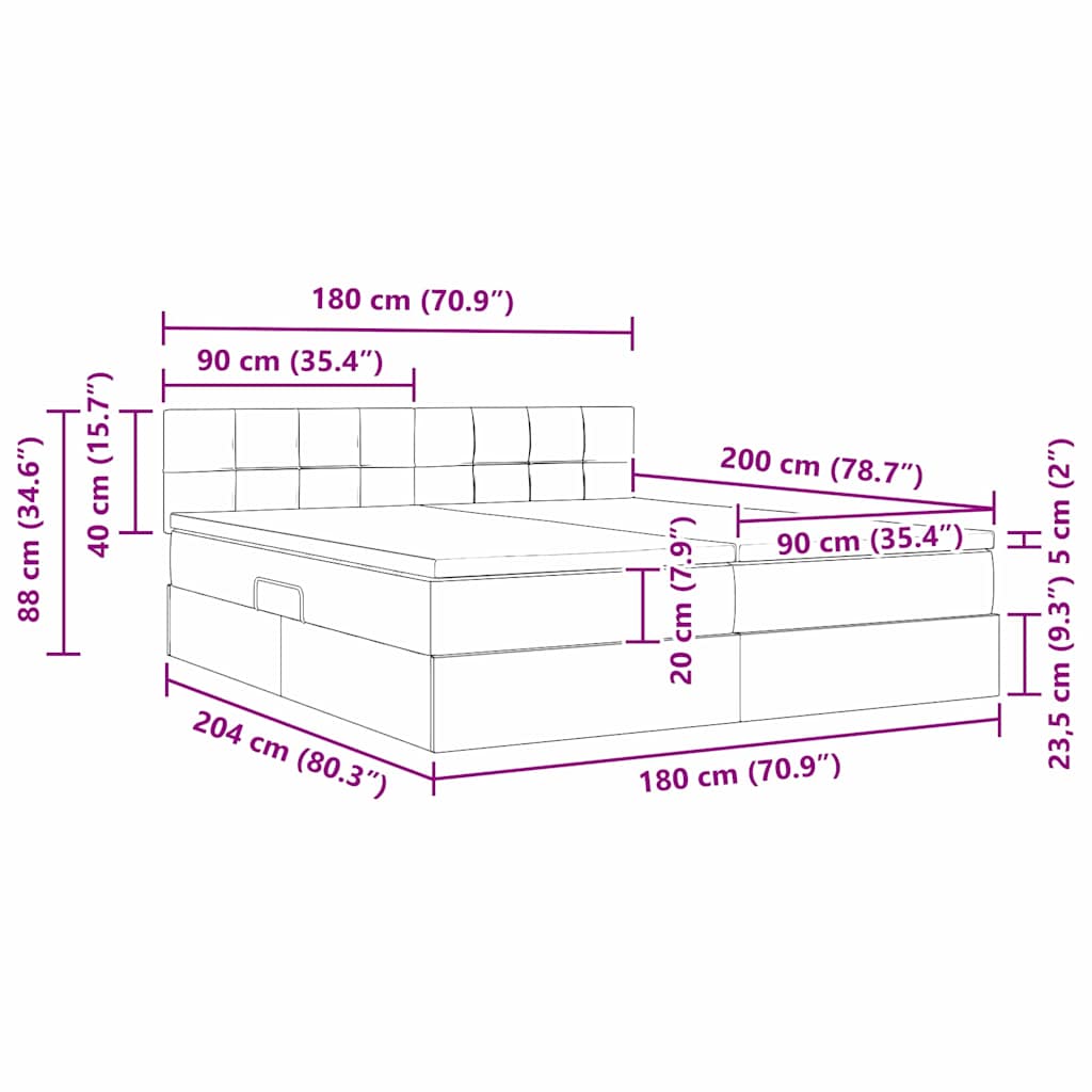 LED-Speicherbett mit Matratze Hellgrau 180 x 200 cm Stoff