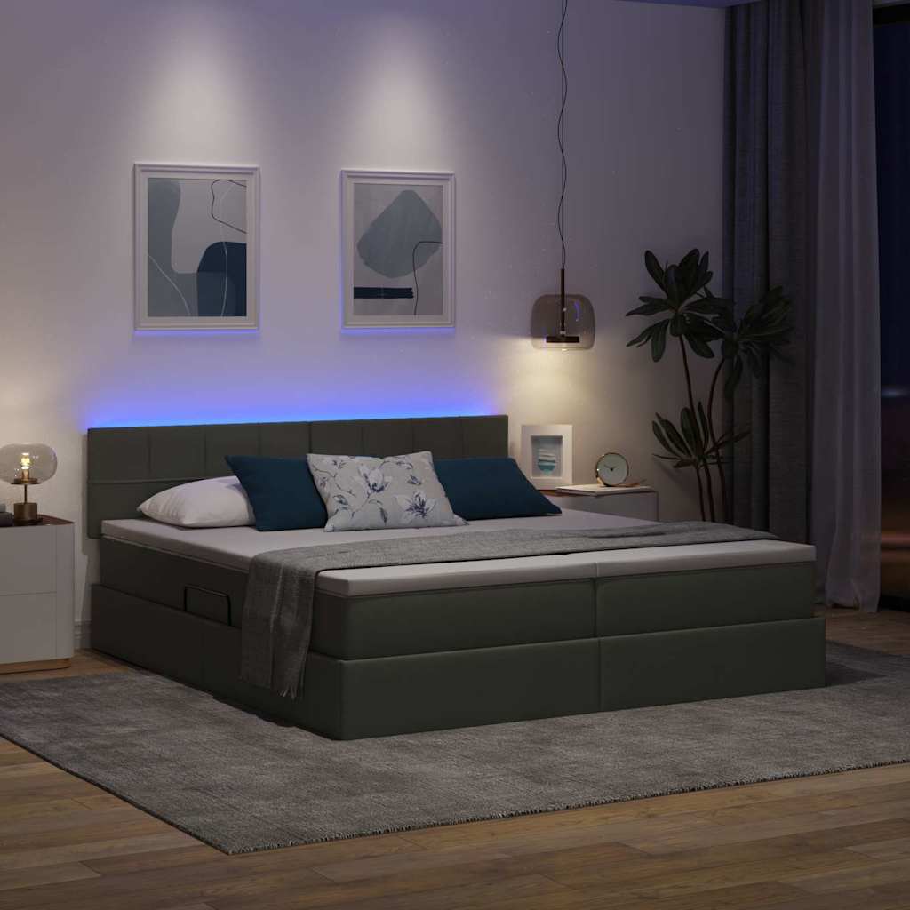 LED-Speicherbett mit Matratze Dunkelgrau 180 x 200 cm Stoff
