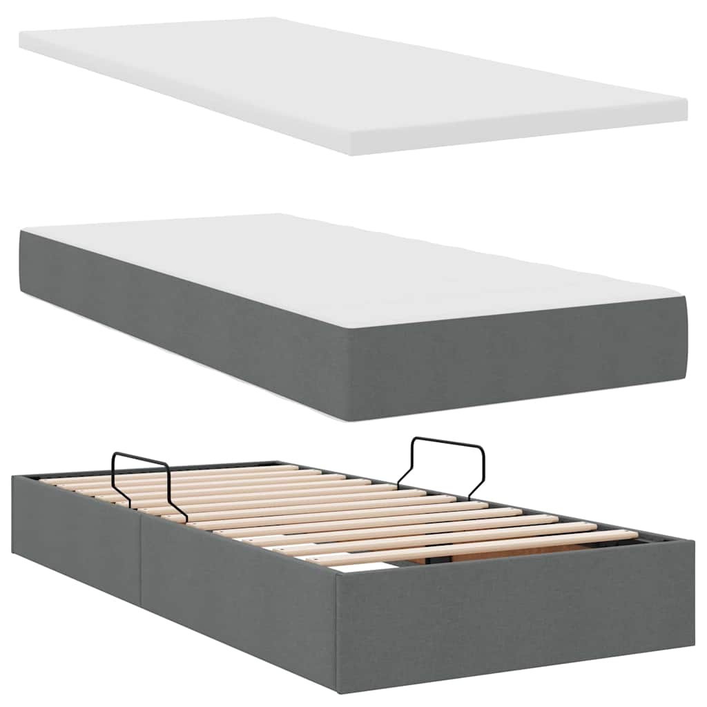 LED-Speicherbett mit Matratze Dunkelgrau 180 x 200 cm Stoff
