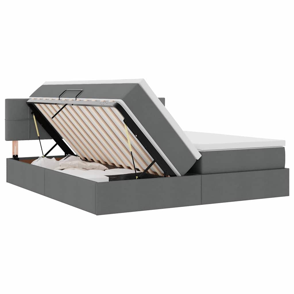 LED-Speicherbett mit Matratze Dunkelgrau 200 x 200 cm Stoff