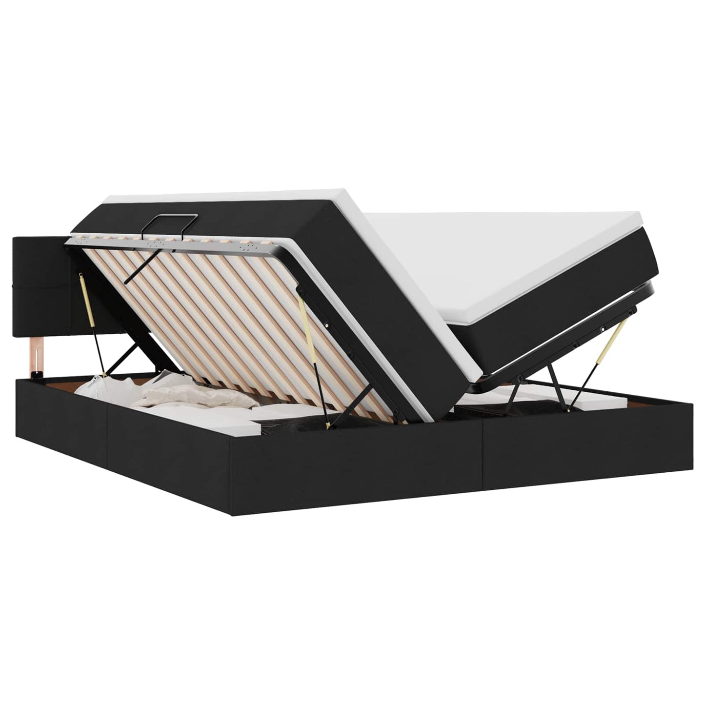 LED-Speicherbett mit Matratze Schwarz 200 x 200 cm Stoff