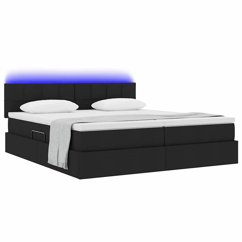 LED-Speicherbett mit Matratze Schwarz 200 x 200 cm Stoff