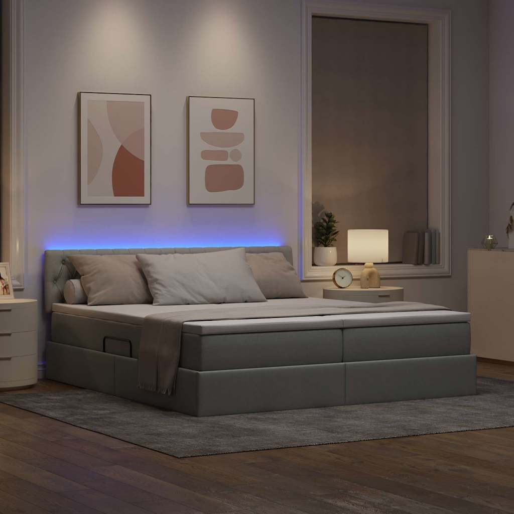 LED-Speicherbett mit Matratze Hellgrau 180 x 200 cm Stoff