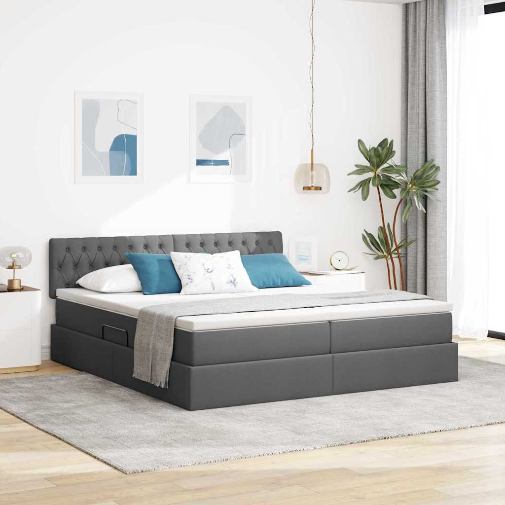 LED-Speicherbett mit Matratze Dunkelgrau 180 x 200 cm Stoff