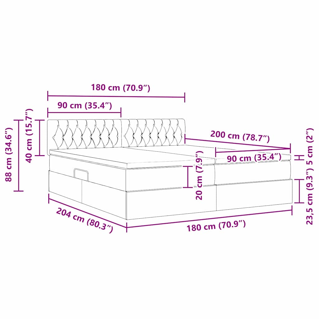LED-Speicherbett mit Matratze Dunkelgrau 180 x 200 cm Stoff