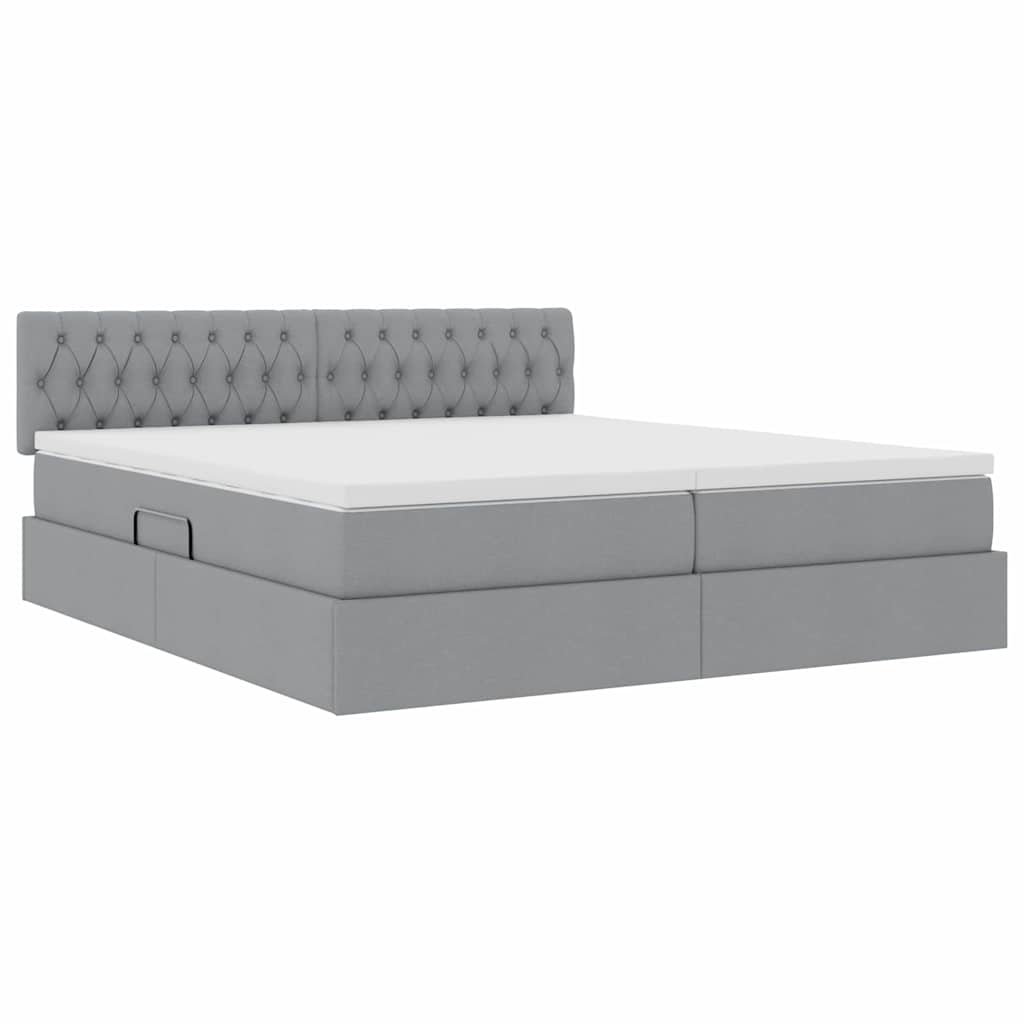 LED-Speicherbett mit Matratze Hellgrau 200 x 200 cm Stoff