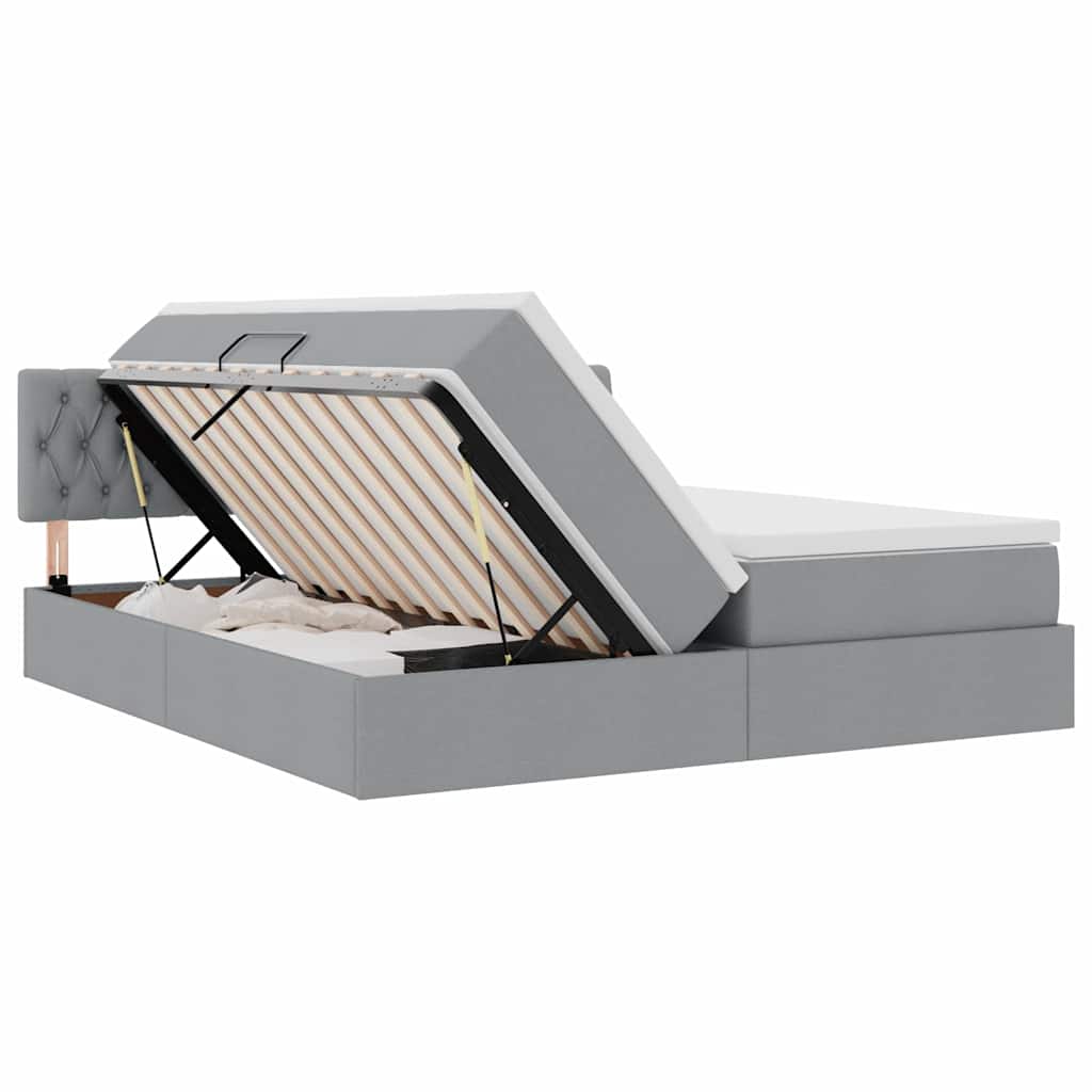 LED-Speicherbett mit Matratze Hellgrau 200 x 200 cm Stoff