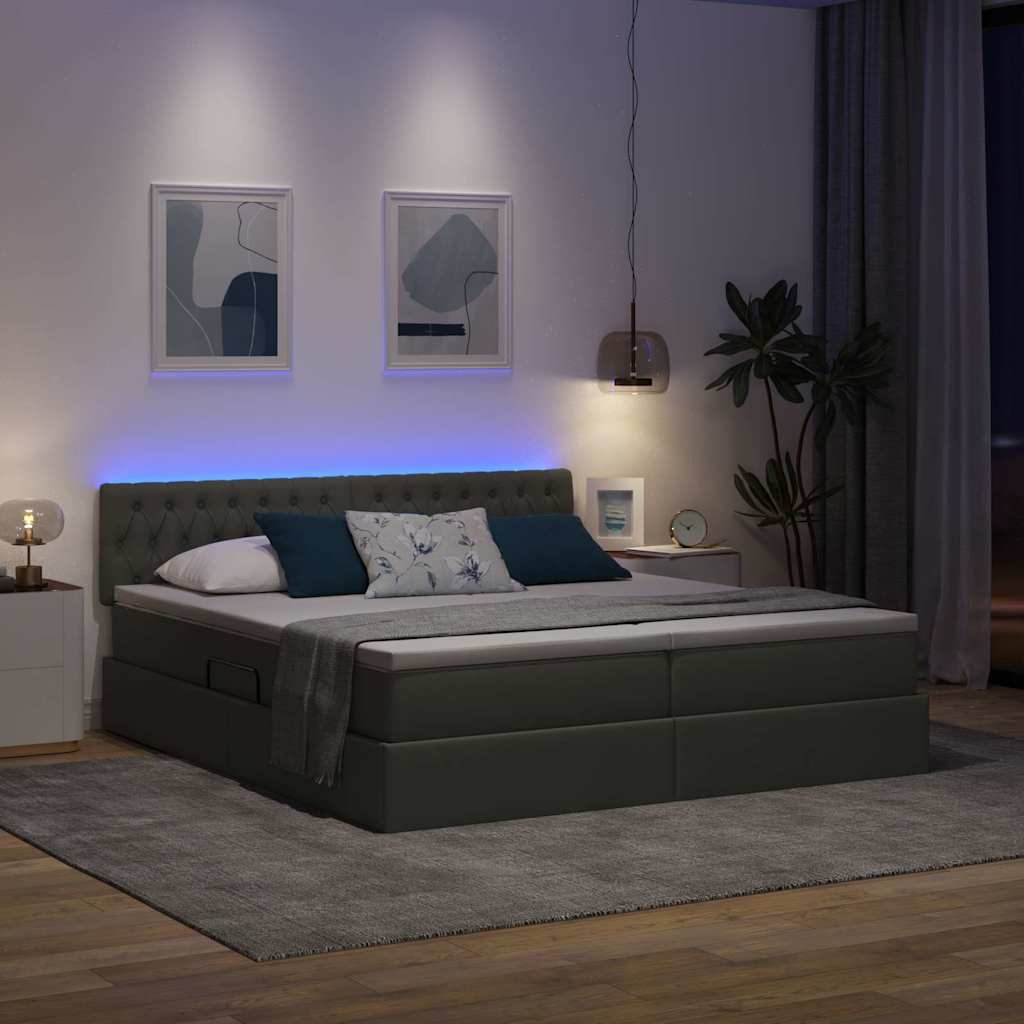 LED-Speicherbett mit Matratze Dunkelgrau 200 x 200 cm Stoff