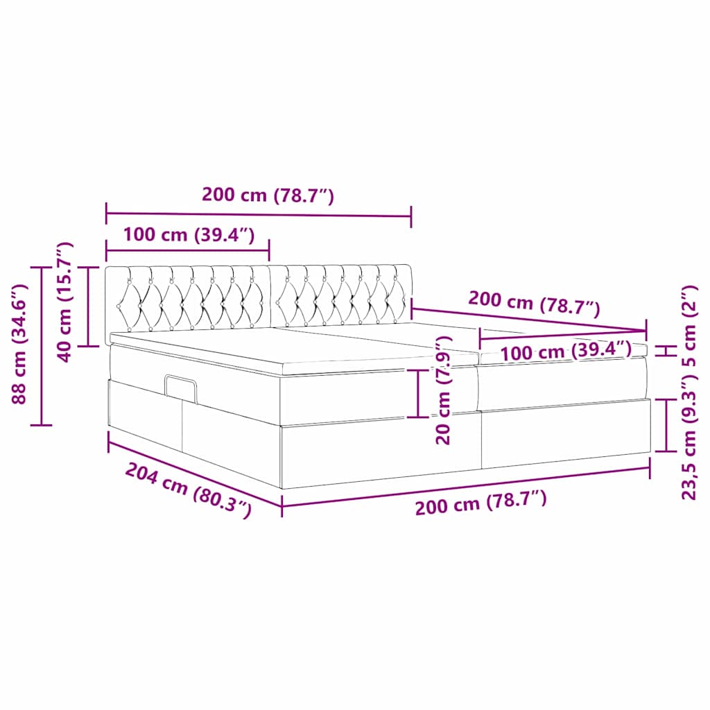 LED-Speicherbett mit Matratze Dunkelgrau 200 x 200 cm Stoff
