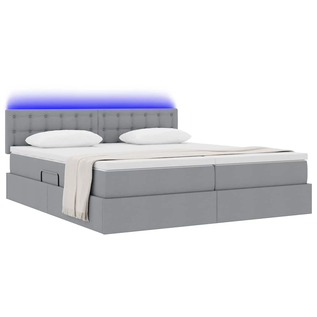 LED-Speicherbett mit Matratze Hellgrau 200 x 200 cm Stoff
