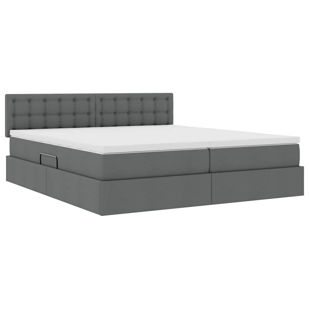 LED-Speicherbett mit Matratze Dunkelgrau 200 x 200 cm Stoff