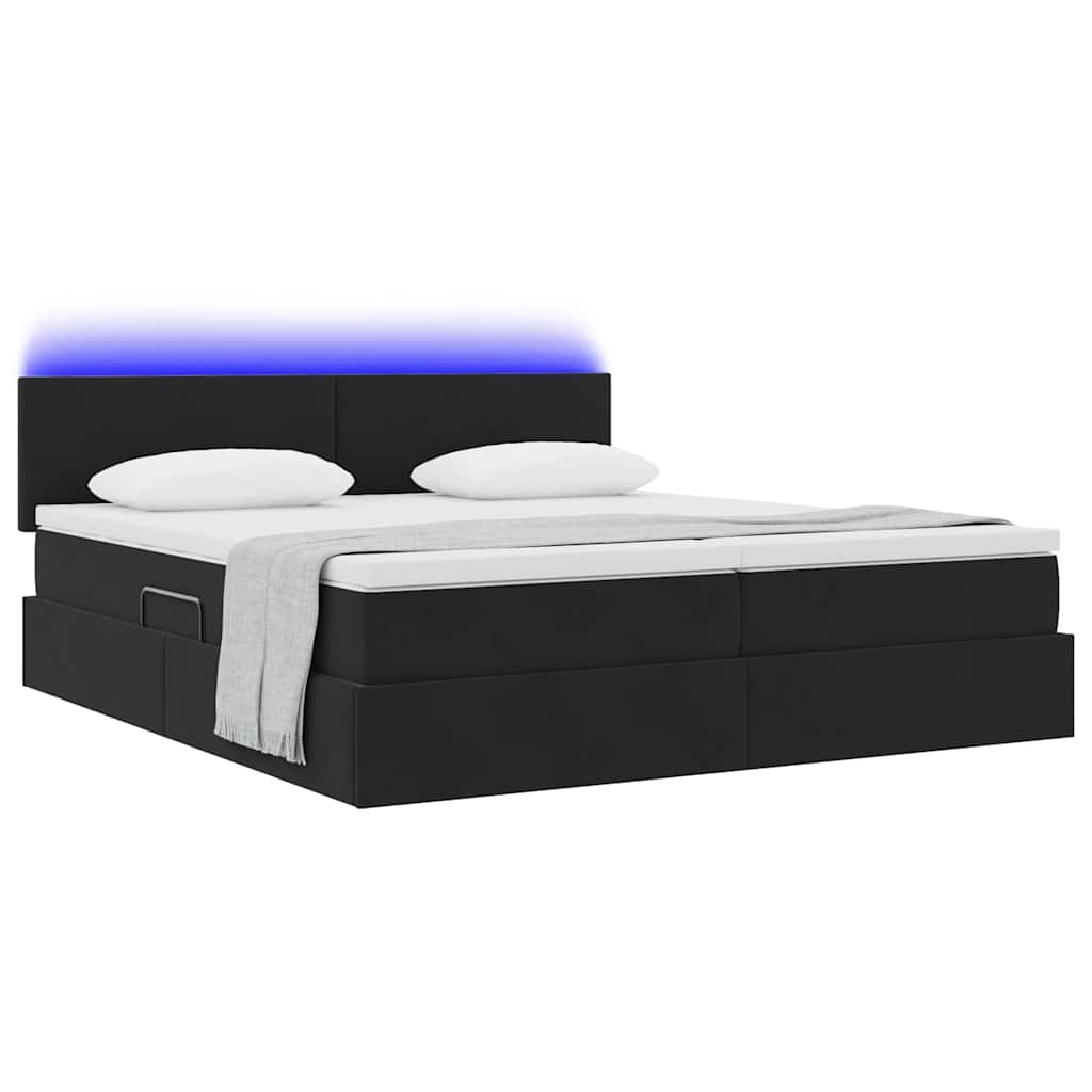 LED-Speicherbett mit Matratze Schwarz 180 x 200 cm Samt