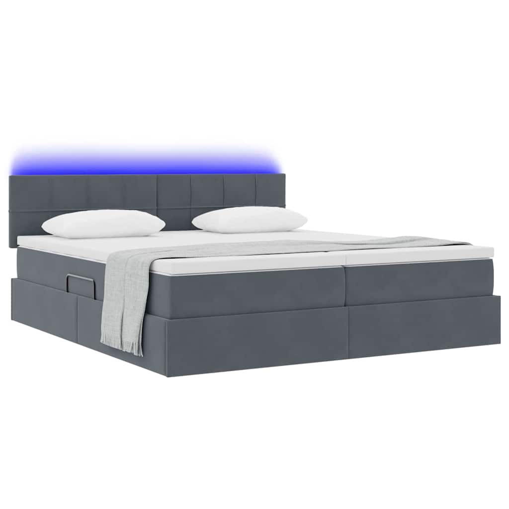 LED-Speicherbett mit Matratze Dunkelgrau 180 x 200 cm Samt