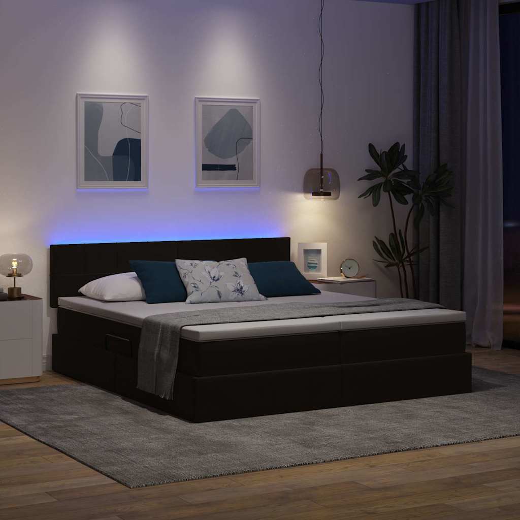 LED-Speicherbett mit Matratze Schwarz 180 x 200 cm Samt