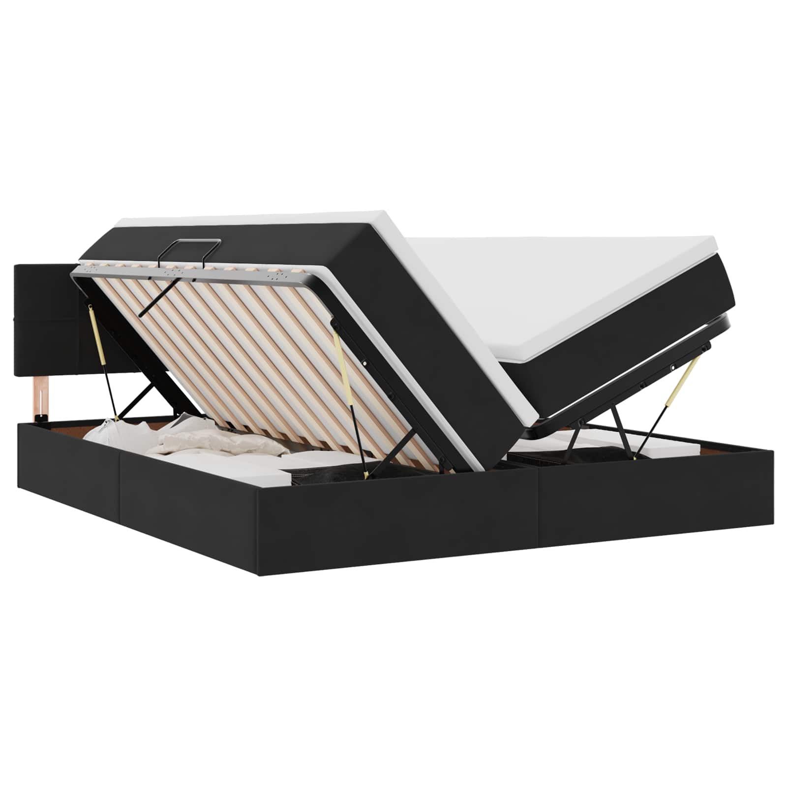 LED-Speicherbett mit Matratze Schwarz 180 x 200 cm Samt