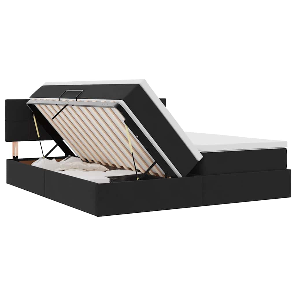 LED-Speicherbett mit Matratze Schwarz 180 x 200 cm Samt